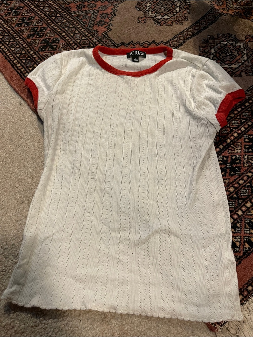 J. Crew White Short Sleeve Ringer Tee with Red Trim